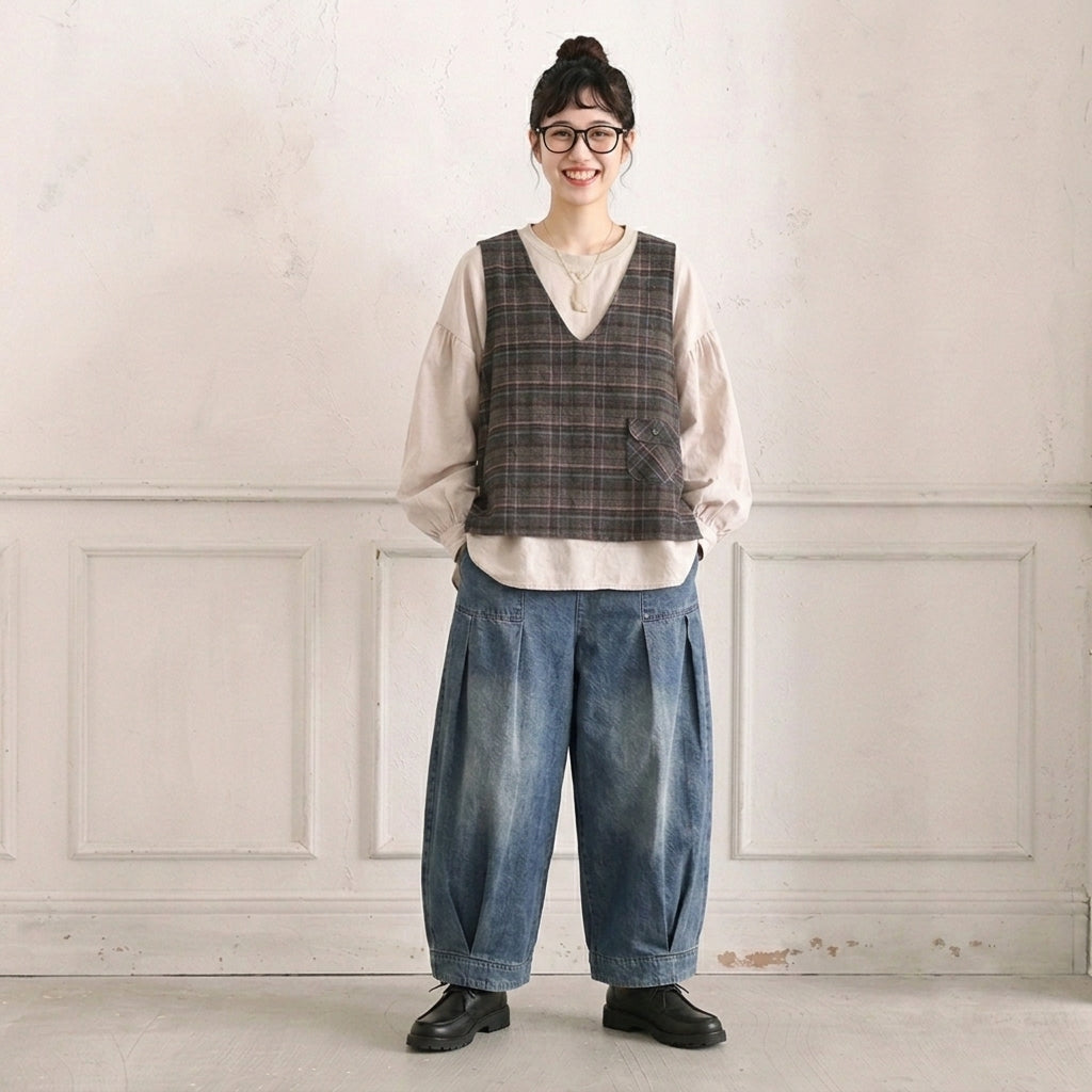 M-3XL 体型をカバー ロング丈 レトロ ワイドパンツ デニムパンツ M ブルー