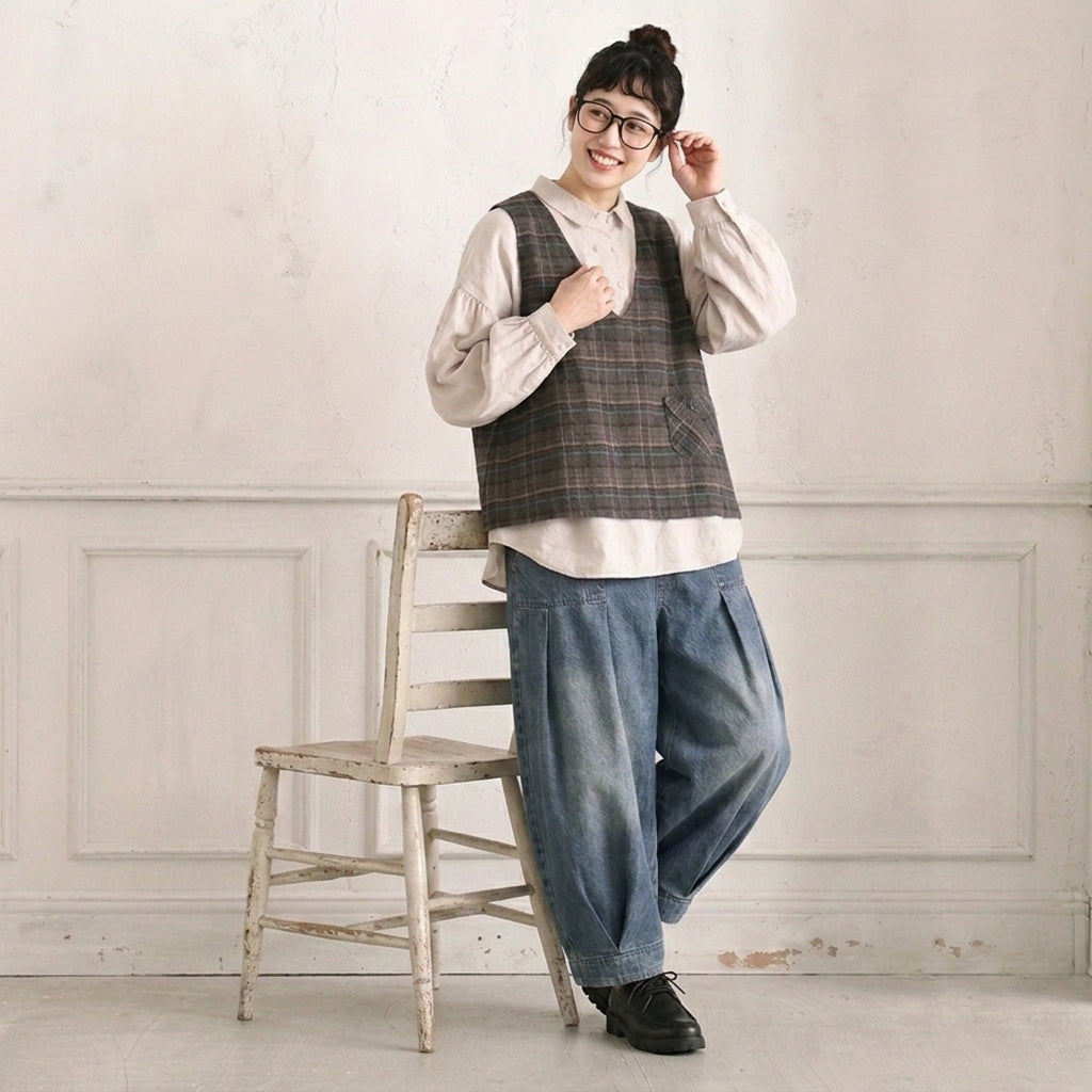 M-3XL 体型をカバー ロング丈 レトロ ワイドパンツ デニムパンツ M ブルー