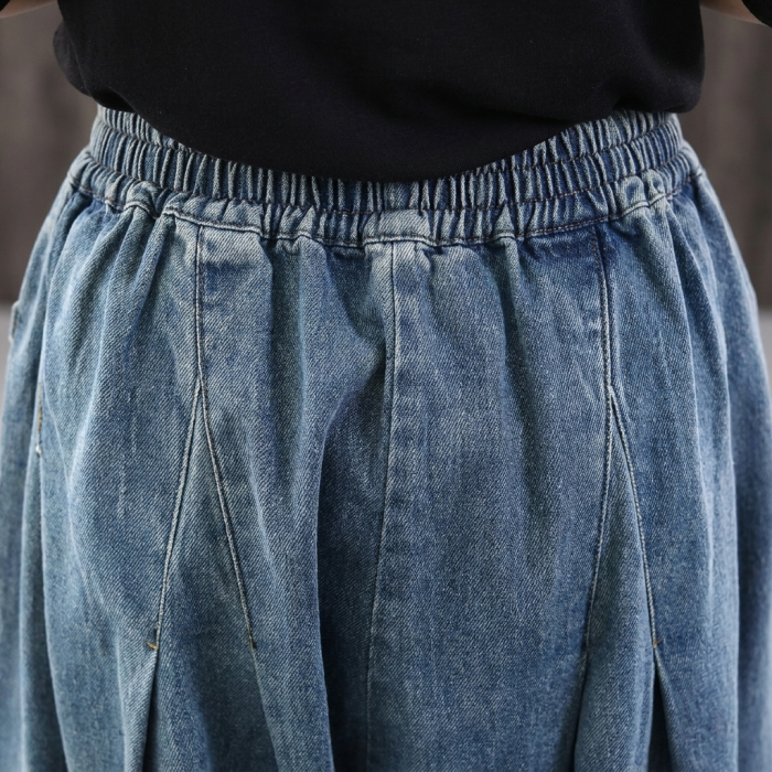 M-3XL 体型をカバー ロング丈 レトロ ワイドパンツ デニムパンツ M ブルー