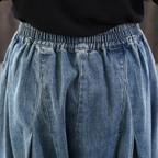M-3XL 体型をカバー ロング丈 レトロ ワイドパンツ デニムパンツ M ブルー