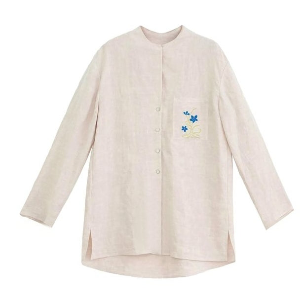 M-2XL No.1 人気商品 レトロ 刺繍 ボタン 長袖 シャツ M リネン