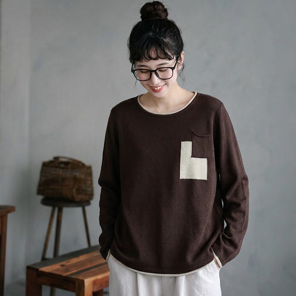 人気商品 切り替え 配色 体型をカバー 長袖 ファッション Tシャツ フリー ブラック