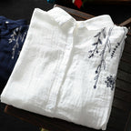 着回しM-3XL レトロ 刺繍 襟付き ロングスリーブ カジュアル きれいめ シャツ M ホワイト