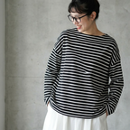 M-L ボーダー ファッション 長袖 ラウンドネック Tシャツ M ライトブルー