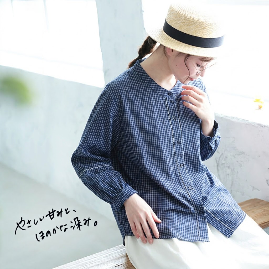 M-2XL 女性らしさ全開 チェック柄  長袖 切り替え シンプル シャツ M ブルー