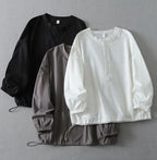 M-2XL 長袖 ゆったり ハーフボタンブラウス M ダークグレー