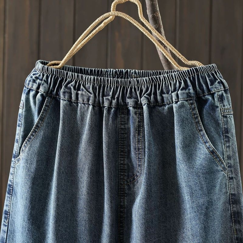 M-2XL 新作登場 刺繍 8分丈 レトロ ジーンズ M 写真と同じ