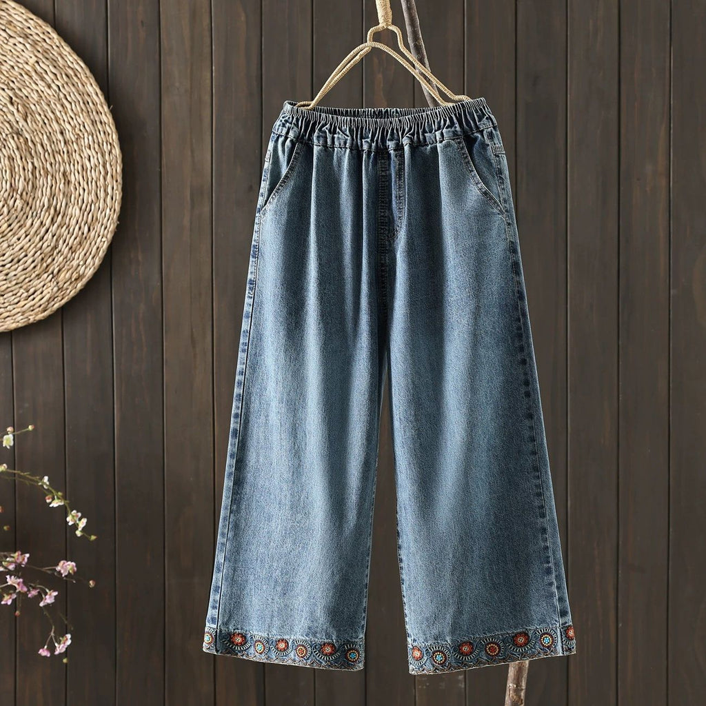 M-2XL 新作登場 刺繍 8分丈 レトロ ジーンズ 2XL 写真と同じ