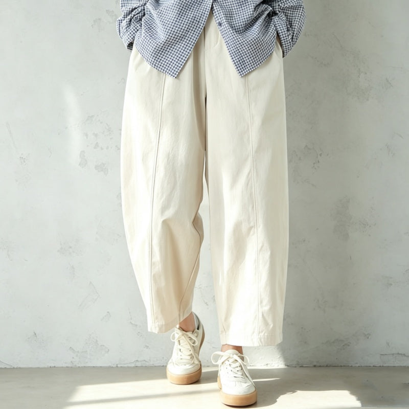 M-2XL コットン すっきり 無地 アンクル丈（9分丈） ポケット付き キレカジ カジュアルパンツ 2XL アイボリー