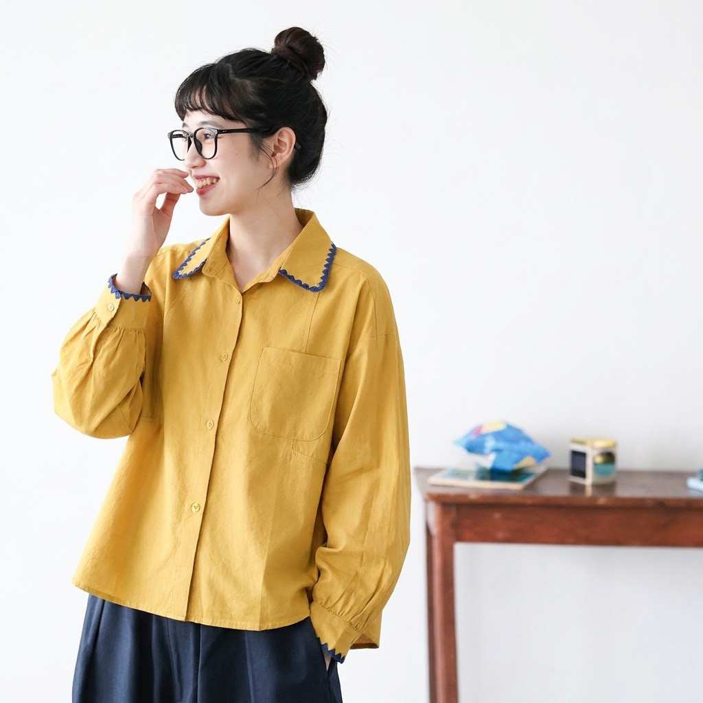 M-3XL POLOネック ファッション シングルブレスト 長袖 配色 シャツ M ホワイト