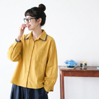 M-3XL POLOネック ファッション シングルブレスト 長袖 配色 シャツ M ホワイト