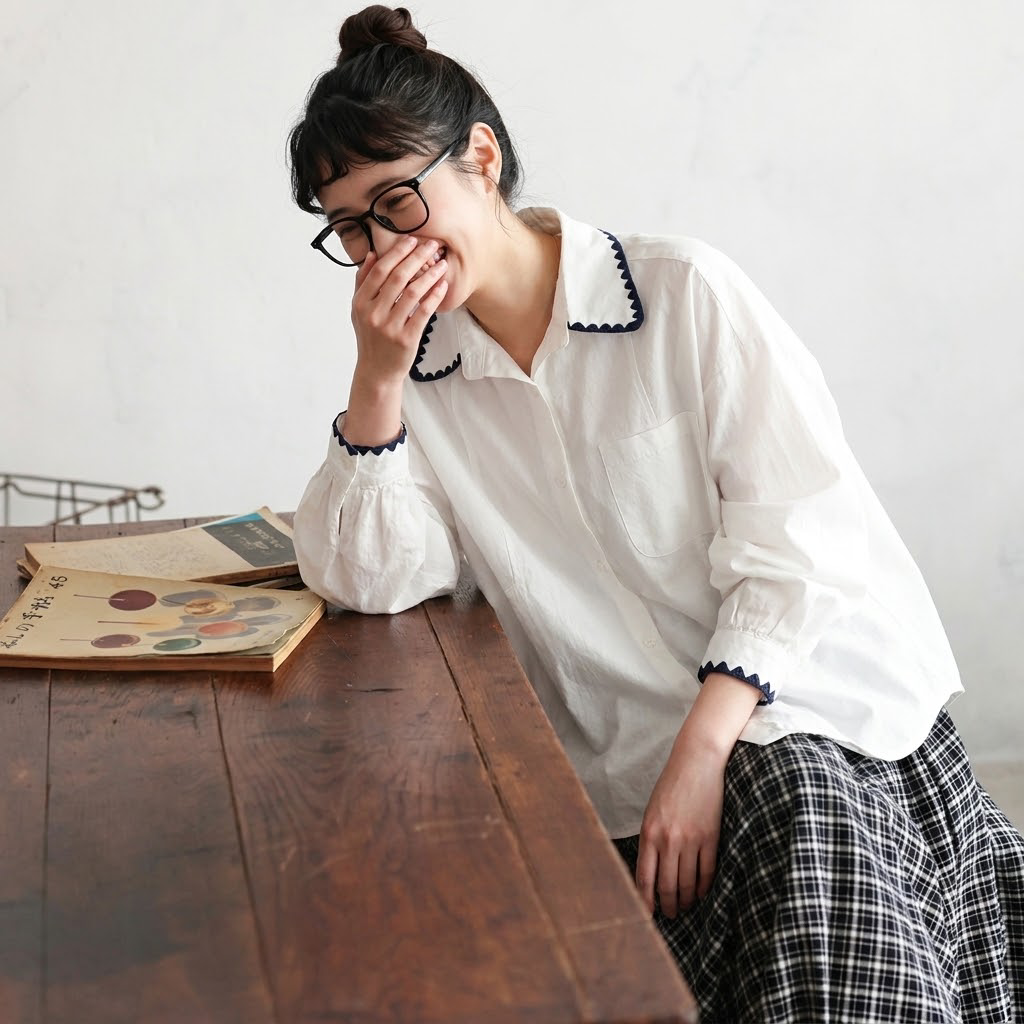 M-3XL POLOネック ファッション シングルブレスト 長袖 配色 シャツ M ホワイト