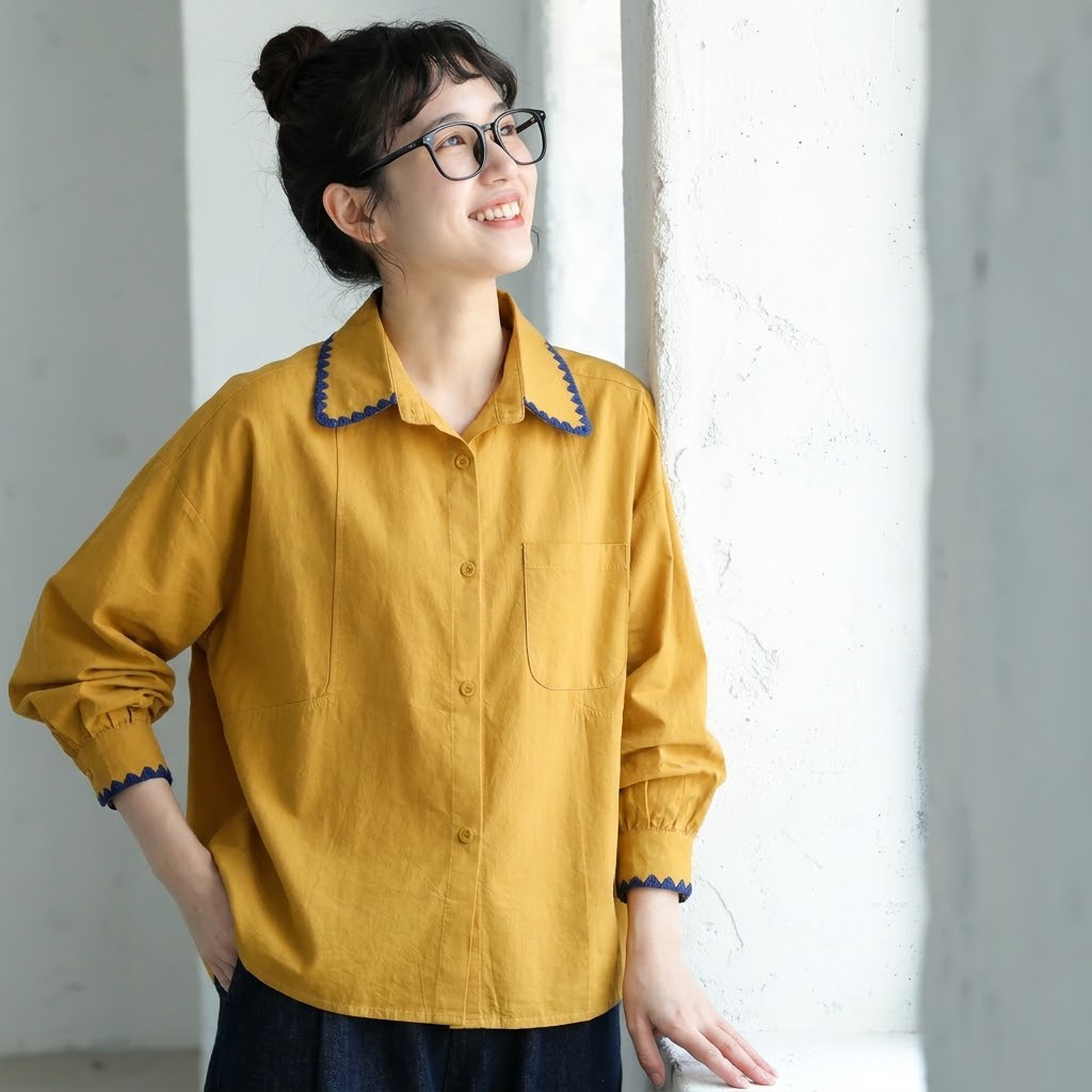 M-3XL POLOネック ファッション シングルブレスト 長袖 配色 シャツ M ホワイト