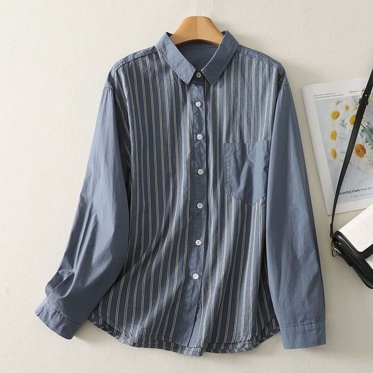 L-2XL 切替ディテールを活かした、フェイクレイヤードシャツ L ブルー