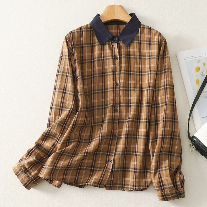 L-2XL 素材とデザインを両立させた  配色襟ブラウス L グリーン