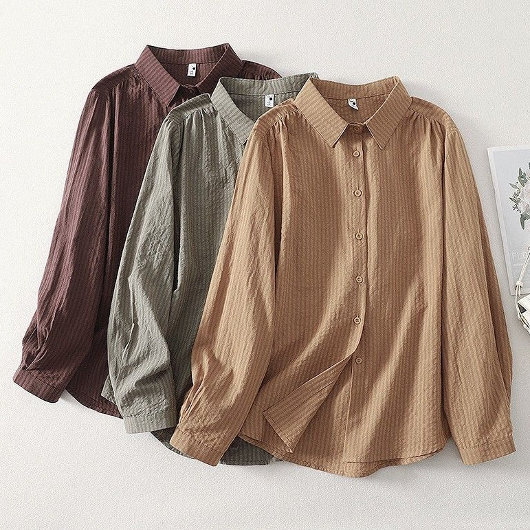 L-2XL POLOネック シングルブレスト レトロ 長袖 シャツ L イエロー
