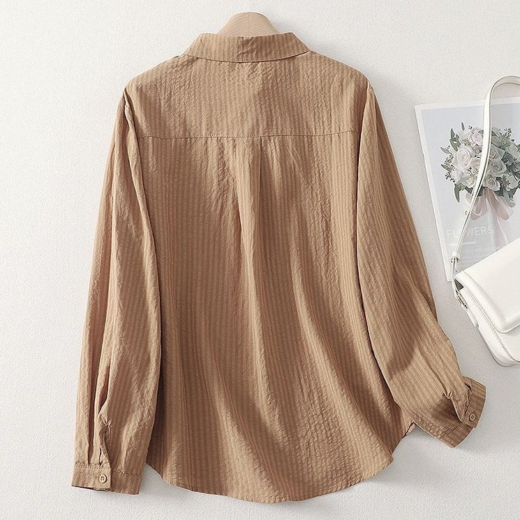 L-2XL POLOネック シングルブレスト レトロ 長袖 シャツ L イエロー