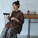 L-2XL POLOネック シングルブレスト レトロ 長袖 シャツ L イエロー