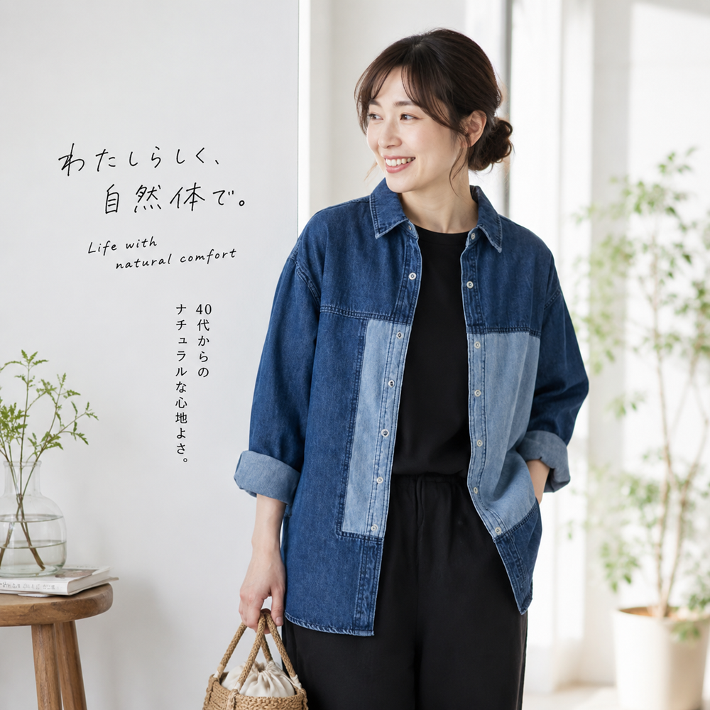 M-2XL ナチュラル 季節の変わり目 体型カバー きれいめ デニムシャツ M ダークブルー