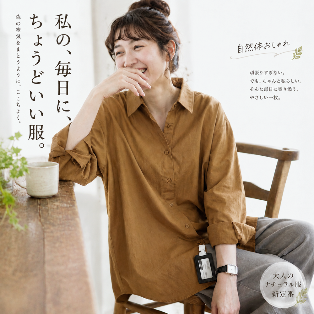 S-2XL シンプル 無地 シングルブレスト 折り襟 長袖 シャツ S キャラメル