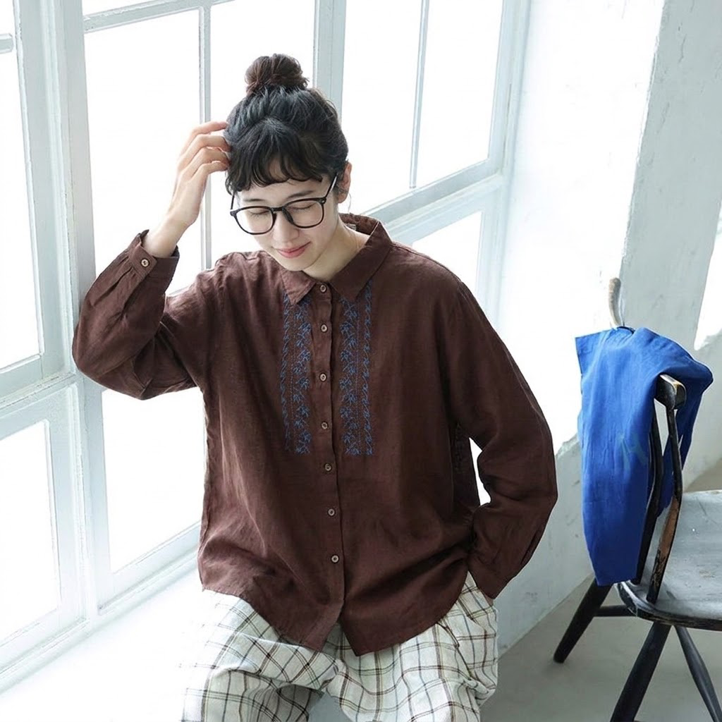 ML 花刺繍 ゆったり 着回し きれいめ 長袖 シャツ M ホワイト