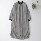M-2XL レトロ チェック柄 ボタン 長袖 Aライン ワンピース M 写真通り