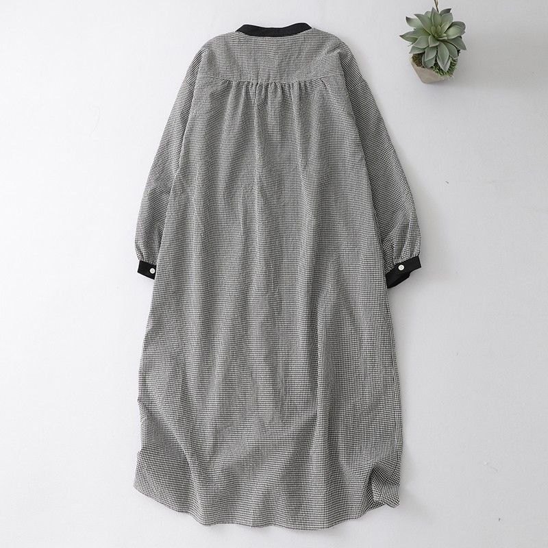 M-2XL レトロ チェック柄 ボタン 長袖 Aライン ワンピース M 写真通り