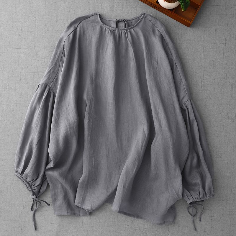 L-XL ゆったり ルーズシルエット 体型カバー シーズン移行向け きれいめ トップス L グレー