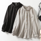 M-2XL ストライプ柄 大人向け 長袖 シャツ M ホワイト