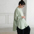 M-L シンプル ファッション 無地 シングルブレスト スリット 長袖 シャツ L ライトグリーン