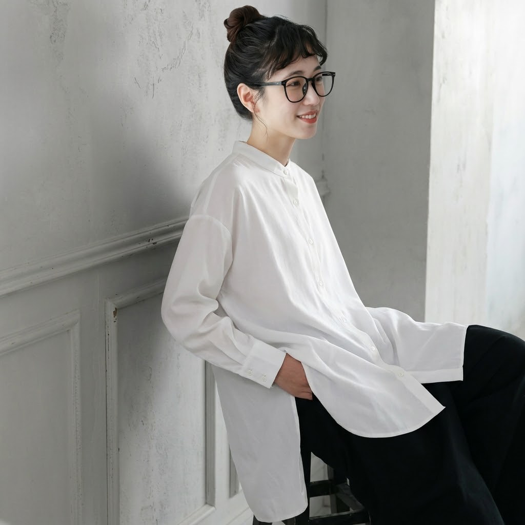 M-L シンプル ファッション 無地 シングルブレスト スリット 長袖 シャツ M ライトグリーン