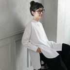 M-L シンプル ファッション 無地 シングルブレスト スリット 長袖 シャツ M ライトグリーン