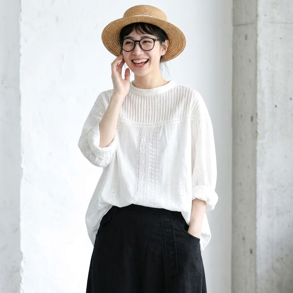 M-2XL さりげない甘さ なみなみレースの大人ブラウス M ホワイト