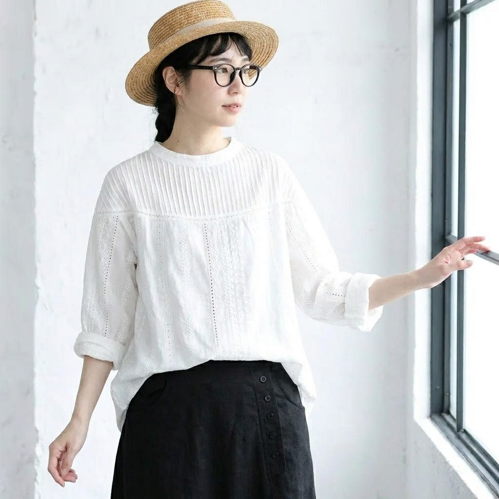 M-2XL さりげない甘さ なみなみレースの大人ブラウス M ホワイト