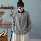 M-2XL 人気上昇中 長袖 折り襟 シングルブレスト レトロ シャツ M ホワイト