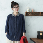 M-2XL 人気上昇中 長袖 折り襟 シングルブレスト レトロ シャツ M ホワイト