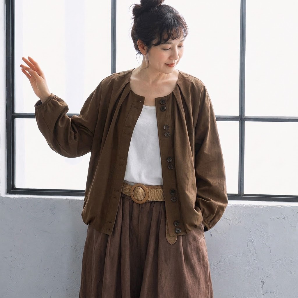 S-XL 上品見え ナチュラル 無地 長袖 いいね ジャケット S ブラウン