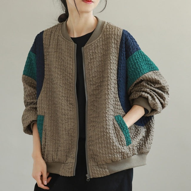M-2XL 女性に大人気 耐久性 シンプル 配色 ジャケット M コーヒー