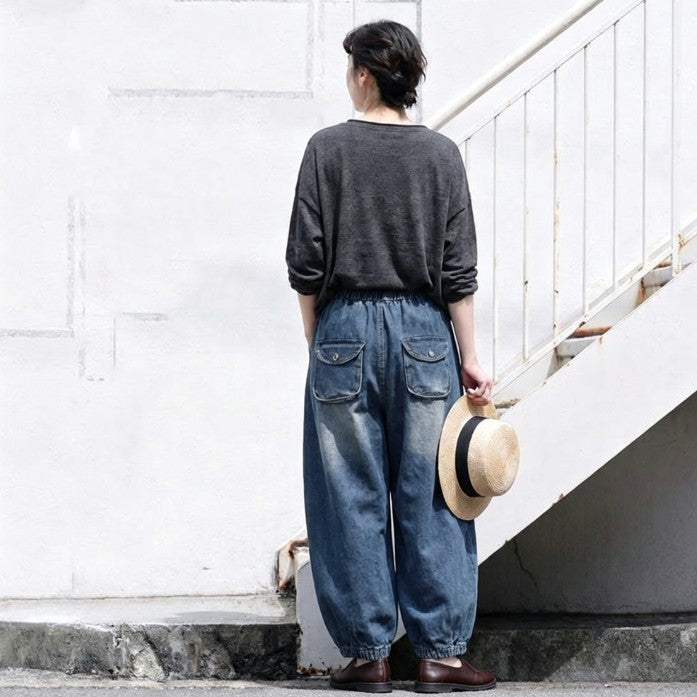 M-2XL 長く着られる ウエストゴム ハーレムパンツ 体型カバー ロングパンツ M 写真通り
