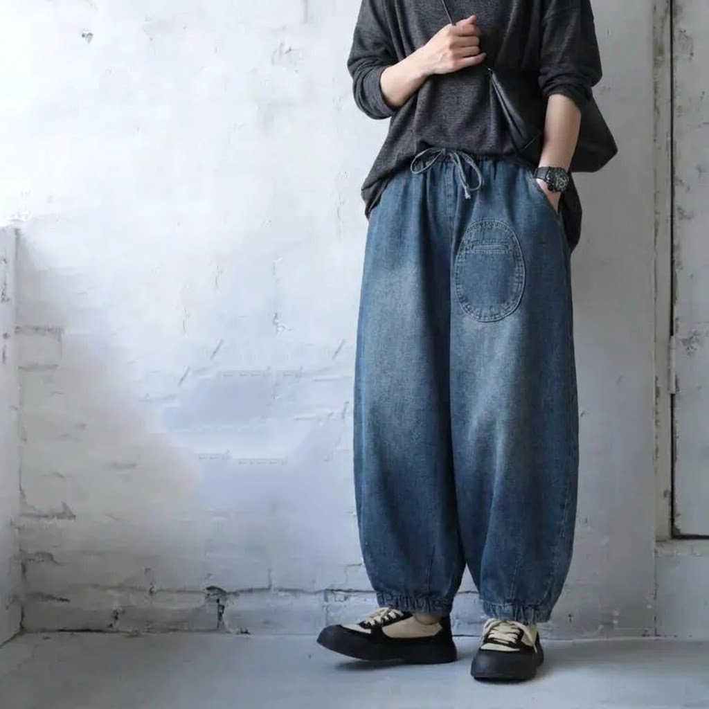 M-2XL 長く着られる ウエストゴム ハーレムパンツ 体型カバー ロングパンツ M 写真通り