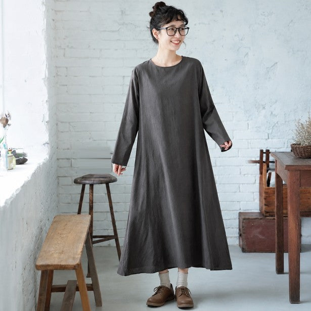 L-3XL 厚み感 体型カバー ロング丈 長袖ワンピース L 写真通り