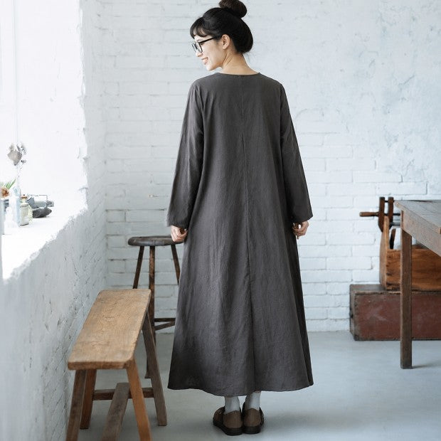 L-3XL 厚み感 体型カバー ロング丈 長袖ワンピース L 写真通り