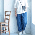 『今売れてます!』M-2XL 無地 体型をカバー スリム効果 清楚見え カジュアルパンツ M ブルー