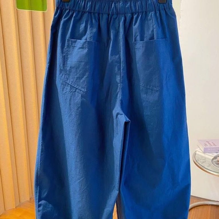 『今売れてます!』M-2XL 無地 体型をカバー スリム効果 清楚見え カジュアルパンツ M ブルー