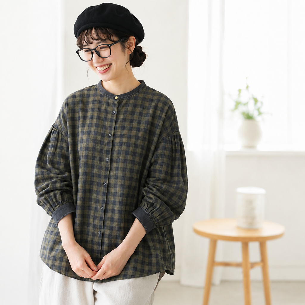 M-2XL 柔らかくて優しい印象 ナチュラル チェック柄 長袖 シャツ M 写真通り
