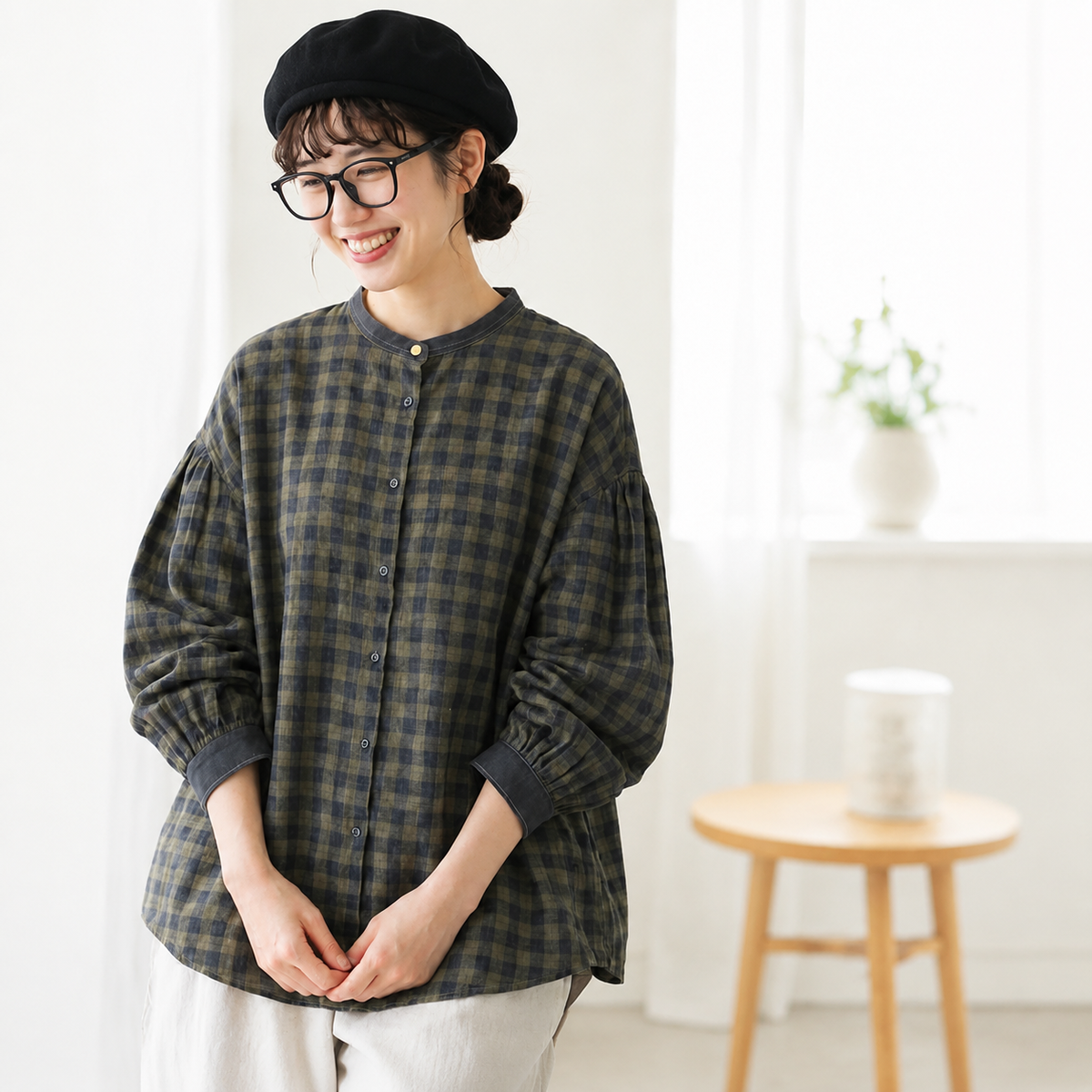 M-2XL 柔らかくて優しい印象 ナチュラル チェック柄 長袖 シャツ M 写真通り