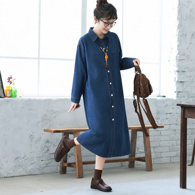 M-2XL 着回し ルーズシルエット デニム シャツワンピース M ライトブルー