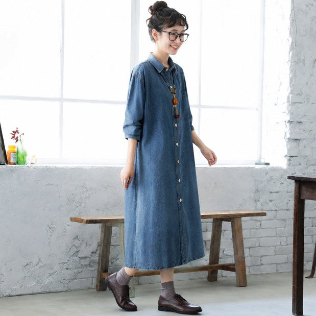 M-2XL 着回し ルーズシルエット デニム シャツワンピース M ライトブルー