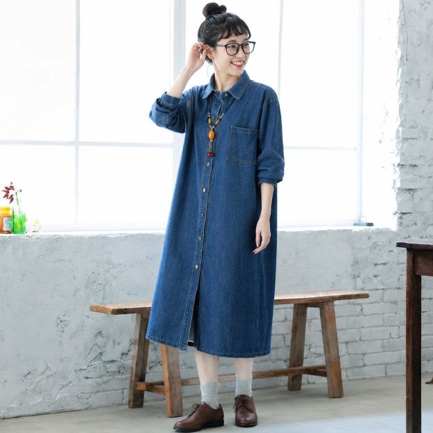 M-2XL 着回し ルーズシルエット デニム シャツワンピース 2XL ライトブルー