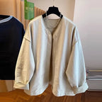 M-4XL 人気を獲得♡ 落ち肩スリーブ 長袖 無地 配色 ジャケット M ネイビー